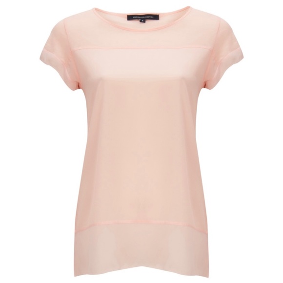 New French Connection Mixed Fabrics High Low Hem Short Sleeve Top Blush Pink XS - Picture 2 of 14
